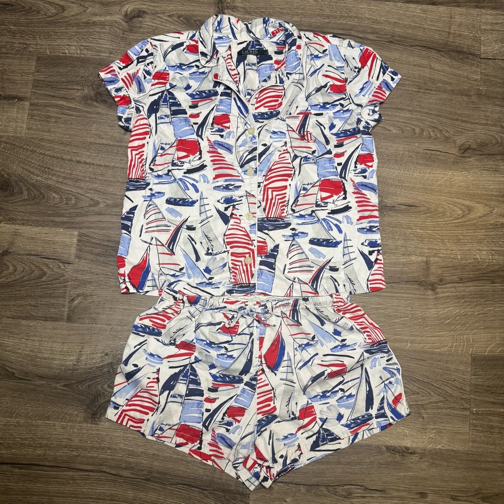 Lauren Ralph Lauren Nautical Print Pajama Shirt and Shorts Set